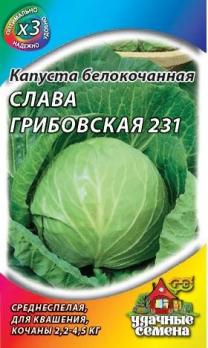Капуста б/к Слава Грибовская 231 0.5г среднеспел д/квашен ХИТх3